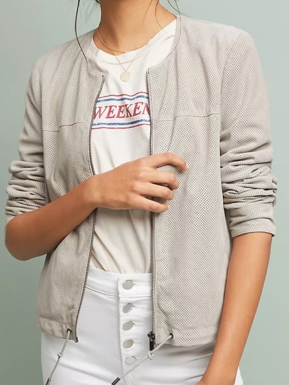 BAGATELLE COLLECTION
Perforated bone suede Women's Bomber Jacket